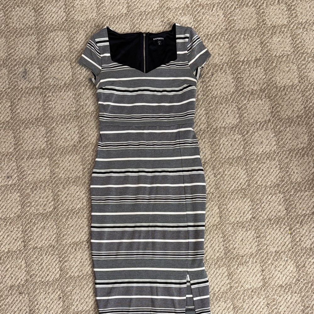 Express Black and Gray Striped Midi Dress